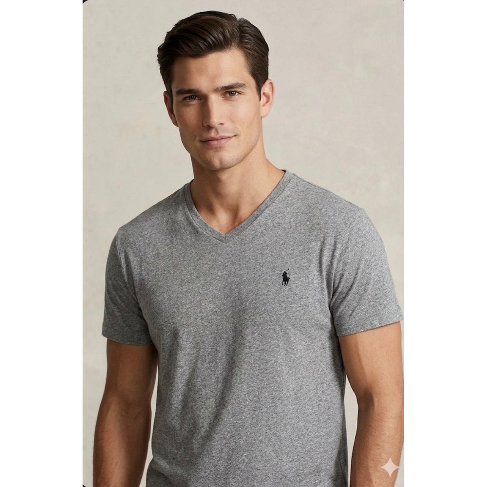 Polo Ralph Lauren Shirt Mens Gray Tee Short Sleeve Logo Size Medium‎
